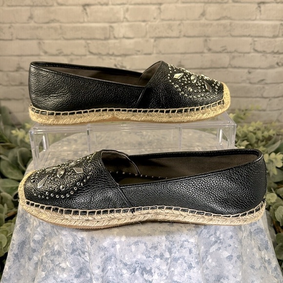 Brighton “Jett” Black Leather Silver Stud Espadrille Slip-on Flats WMS 7M🖤EUC - Picture 4 of 8